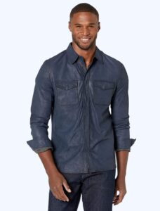 Casual Blue Leather Shirt