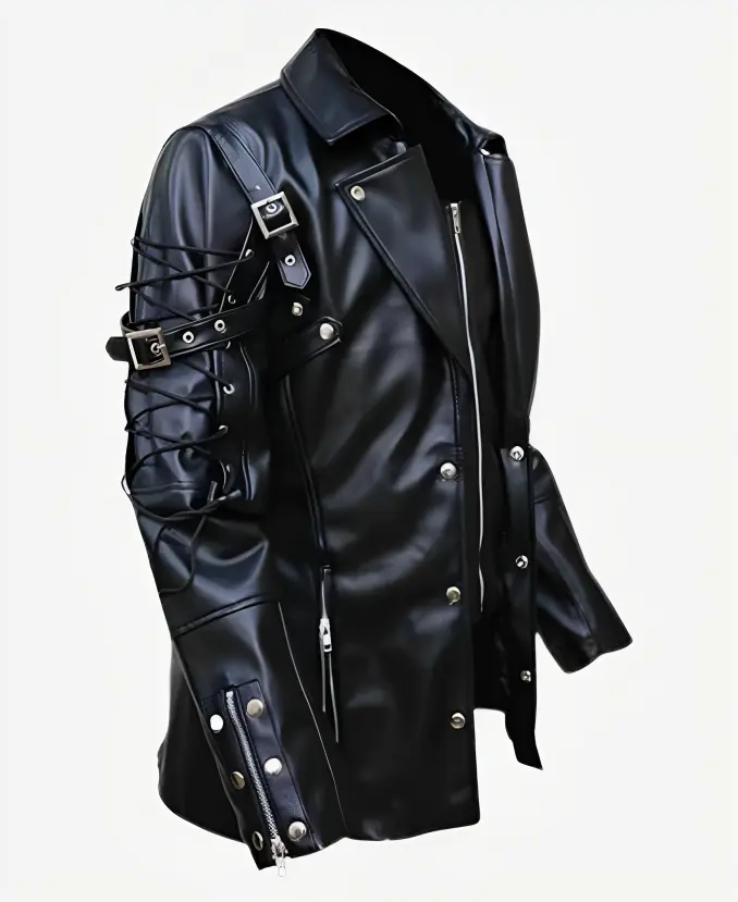 Steampunk Gothic Matrix Leather Trench Coat - Image 4