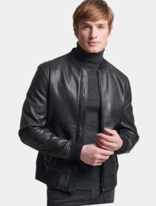 Classic Black Leather Bomber Jacket