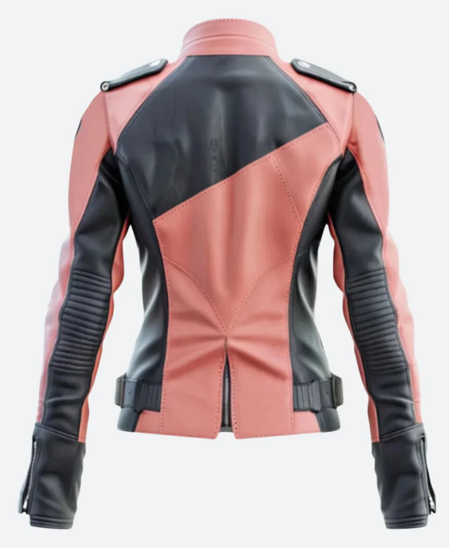 Pink & Black Bikers Leather Jacket - Image 2